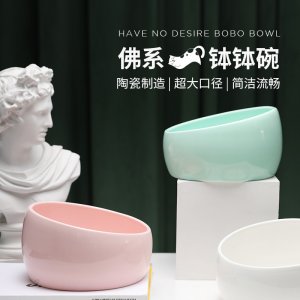 碗佛系貓缽斜口防滑大容量陶瓷貓碗貼牌OEM/ODM