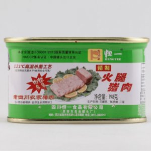 恒一牌火腿豬肉彩印罐綠色