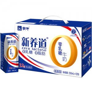 蒙牛新養道零乳糖脫脂型牛奶利樂鉆250ml×12包