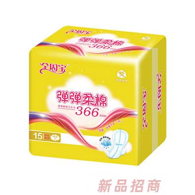 全周寶彈彈柔棉衛生巾加長夜用棉15片366mm