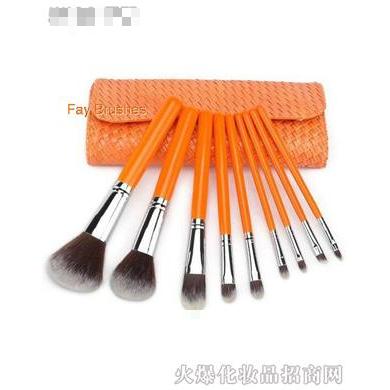 9支橘紅色尼龍毛化妝套刷