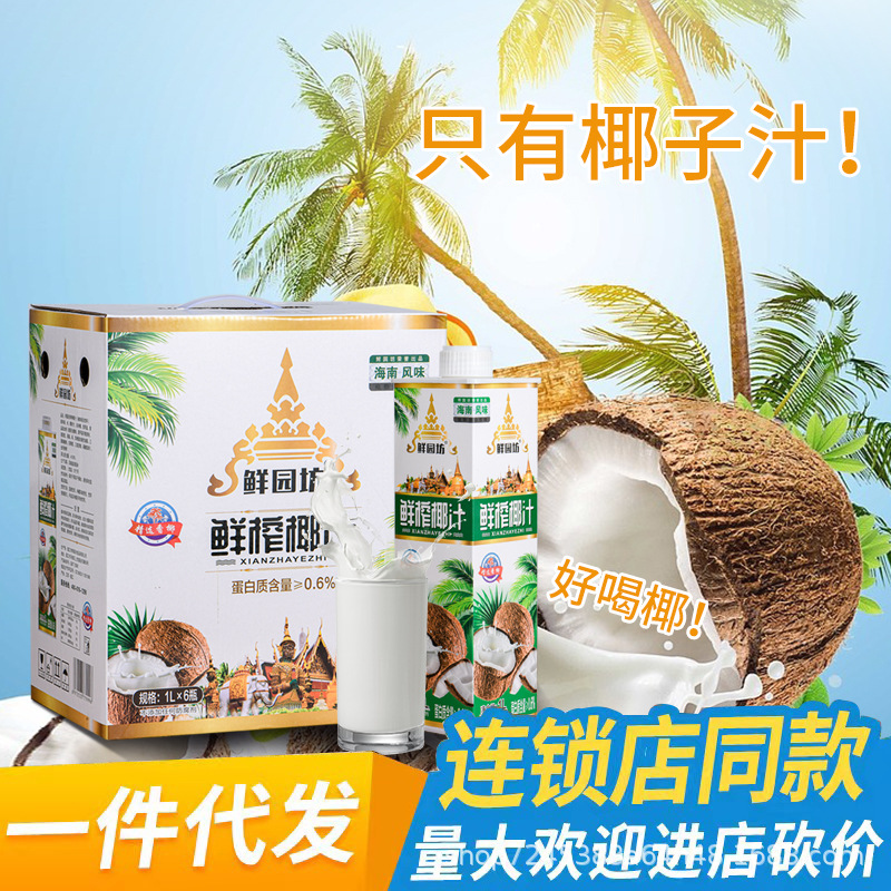 正宗鮮園坊牌椰汁 1L6海南特產椰子汁水植物椰奶果汁飲料整箱OEM代加工